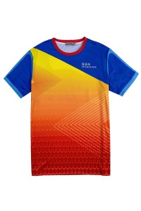 Large order of short-sleeved dye-sublimation T-shirts, custom-made color-blocking round neck, gradient colors, reflective strips, dye-sublimation T-shirt specialty store T1103